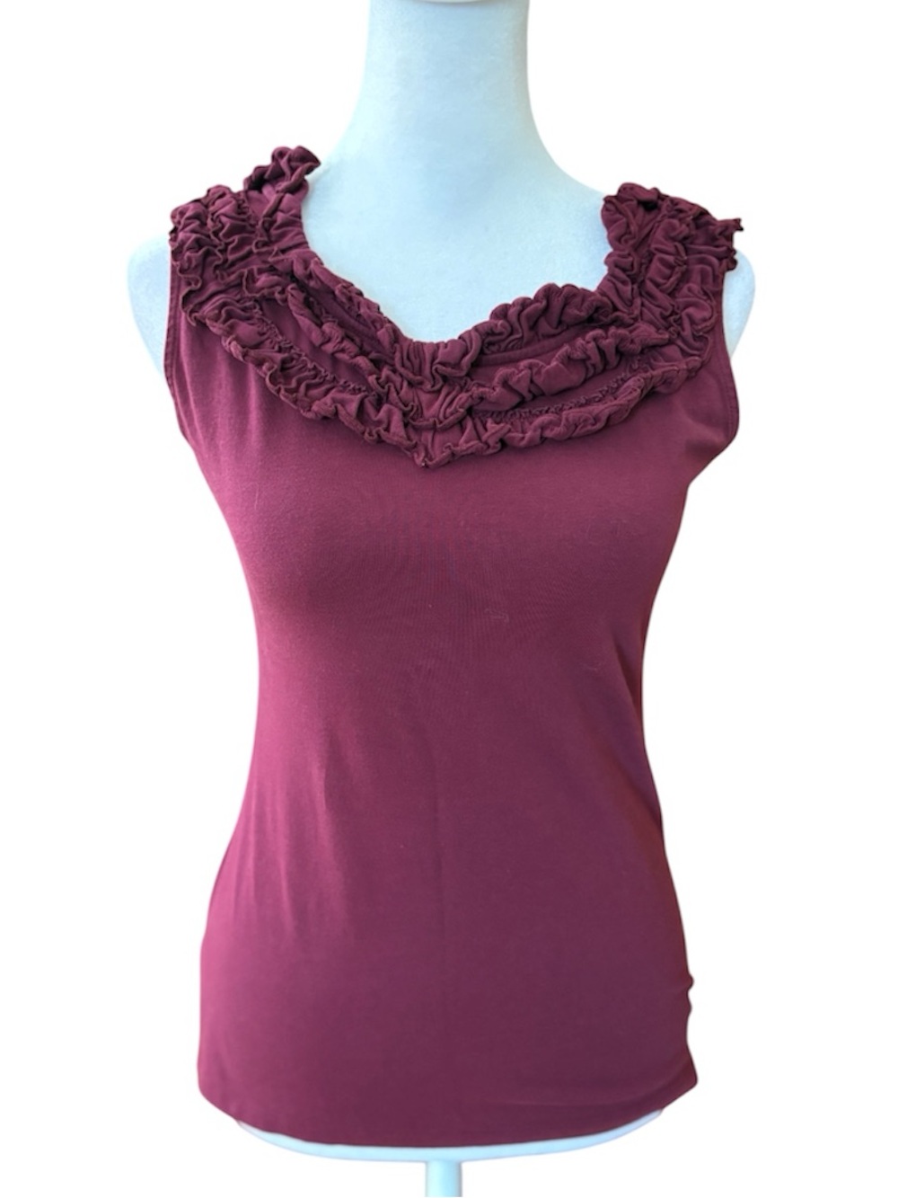 XS Ann Taylor Berry Sleeveless Ruffle Top
